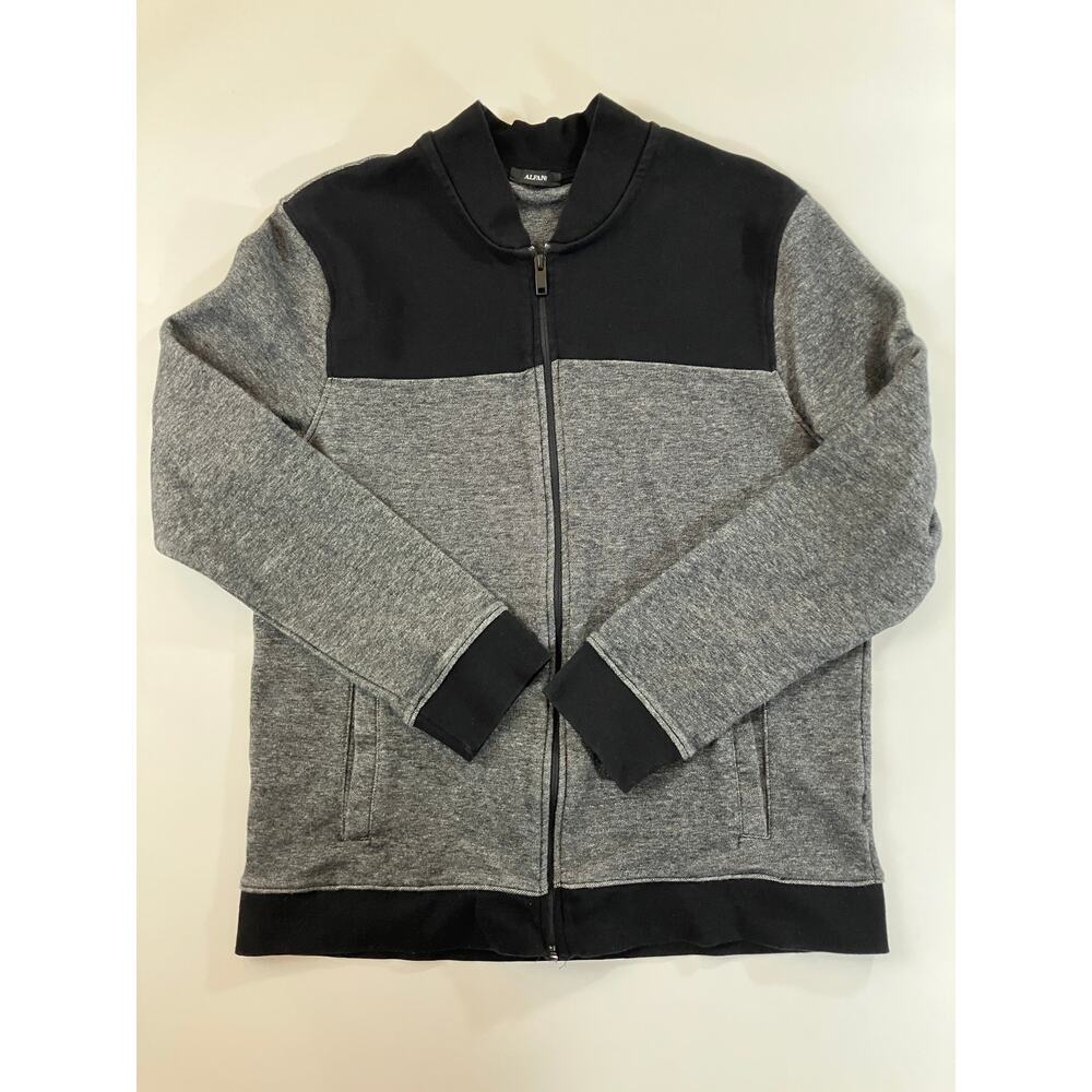 Alfani Men’s Large Full Zip Sweatshirt Gray Black Colorblock Cotton Jacket